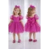 Kız Çocuk Fuşya Kalp Detaylı Kısa Balon Kol Kabarık Elbise
