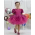 Kız Çocuk Fuşya Kısa Balon Kol Taşlı Boncuklu Elbise