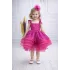 Kız Çocuk Fuşya Taşlı Boncuklu Çift Fiyonk Elbise