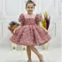 Kız Çocuk Gül Kurusu Gül Desenli Kabarık Elbise