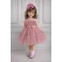 Kız Çocuk Gül Kurusu Şeffaf Üst Ön Fiyonk Detaylı Kemerli Kabarık Elbise