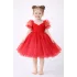 Kız Çocuk Kırmızı Kalp Detaylı Balon Kısa Kol Elbise Abiye