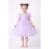 Kız Çocuk Lila Kalp Detaylı Kısa Balon Kol Kabarık Elbise