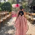 Kız Çocuk Siyah Pembe Gül Desenli Kuyruklu Sıfır Kol Elbise Abiye
