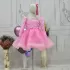 Kız Çocuk Pembe Gül Desenli Tül Etek şeffaf Uzun Kol Elbise