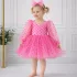 Kız Çocuk Pembe Şeffaf Üstlü Flok Tüllü Kabarık Elbise
