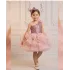 Kız Çocuk Pudra Payetli Grenli Tek Omuz Kabarık Elbise