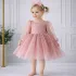 Kız Çocuk Pudra Şeffaf Üstlü Flok Tüllü Kabarık Elbise