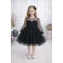 Kız Çocuk Siyah Flok Tül Kalp Detaylı Kabarık Elbise