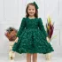 Kız Çocuk Zümrüt Yeşili Gül Detaylı Kabarık Elbise