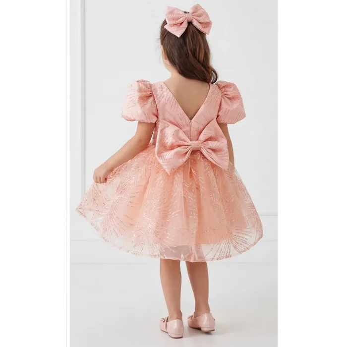 Somon Yavru Ağzı Parıltılı Kabarık Elbise