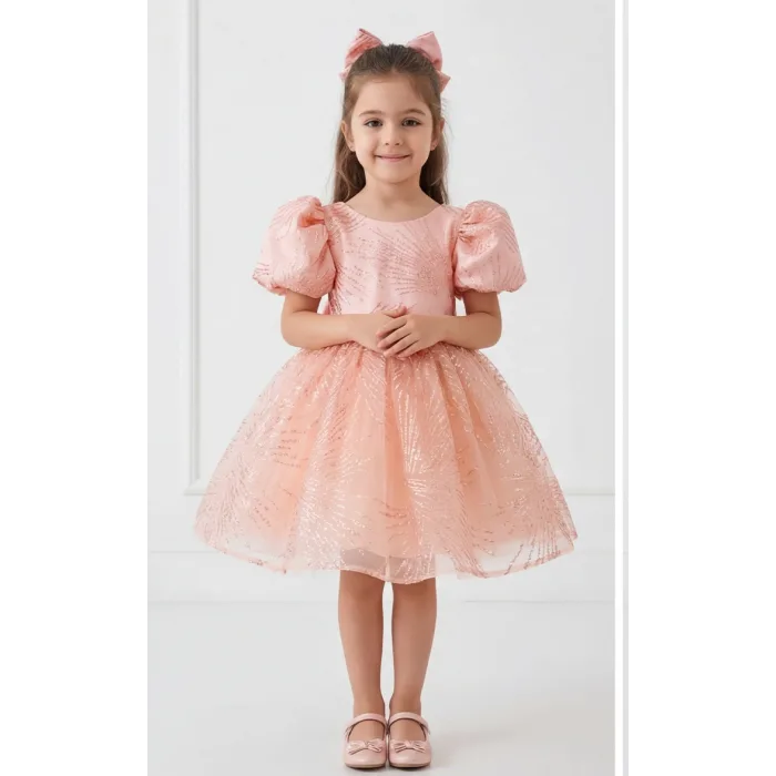 Somon Yavru Ağzı Parıltılı Kabarık Elbise