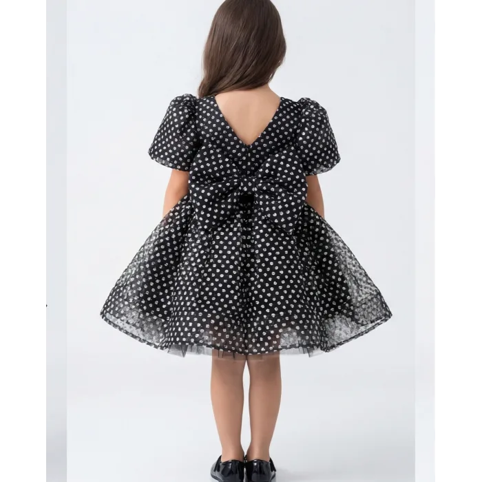 Siyah Beyaz Noktalı Parıltılı Kabarık Elbise (SİM DÖKER)