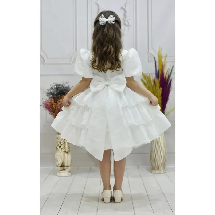 Kız Çocuk Beyaz Kat Kat Etekli Kabarık Elbise