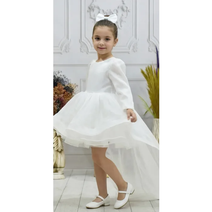 Kız Çocuk Beyaz Kuyruklu Kabarık Elbise