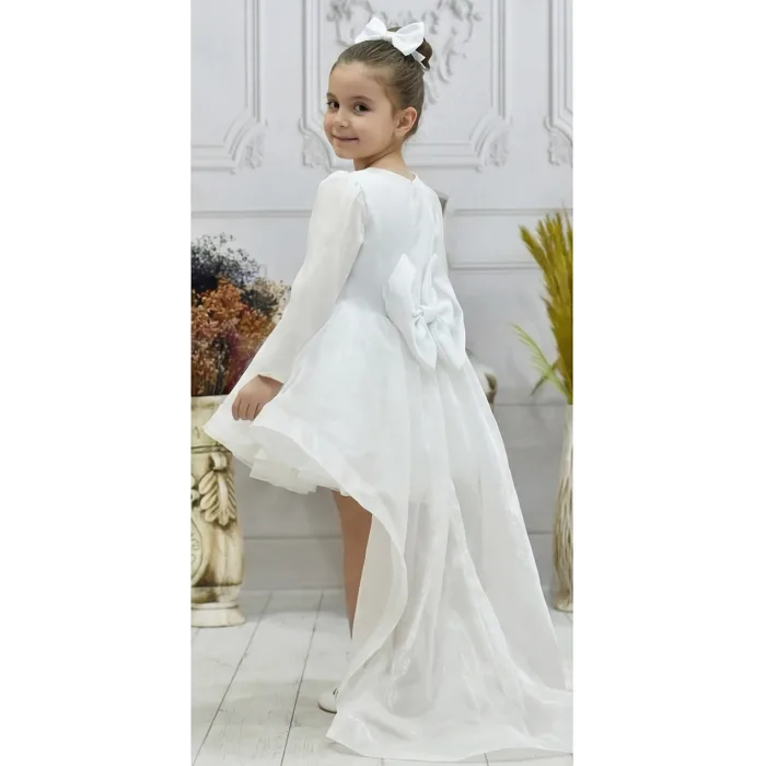 Kız Çocuk Beyaz Kuyruklu Kabarık Elbise
