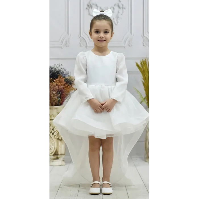 Kız Çocuk Beyaz Kuyruklu Kabarık Elbise