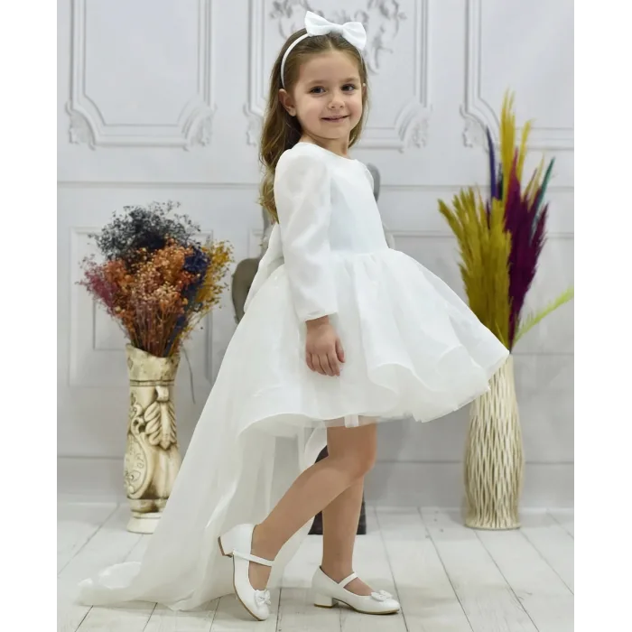 Kız Çocuk Beyaz Kuyruklu Kabarık Elbise
