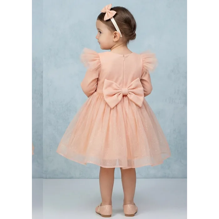 Somon Tütülü Yavru ağzı Parıltılı Kabarık Uzun Kol Elbise Gelinlik Abiye