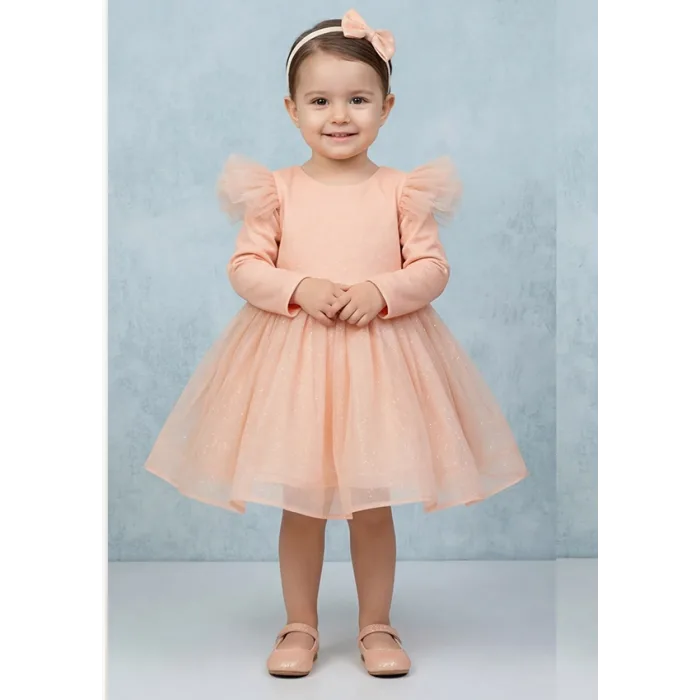 Somon Tütülü Yavru ağzı Parıltılı Kabarık Uzun Kol Elbise Gelinlik Abiye