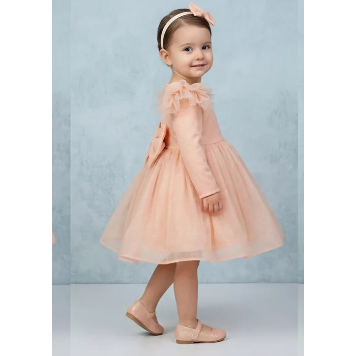 Somon Tütülü Yavru ağzı Parıltılı Kabarık Uzun Kol Elbise Gelinlik Abiye