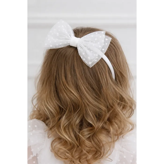 Kız Çocuk Beyaz Şeffaf Flok Pauantiyeli Kalp Detaylı Prenses Kol Detaylı Kabarık Elbise