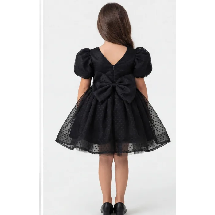 Siyah Flok Kabarık Elbise