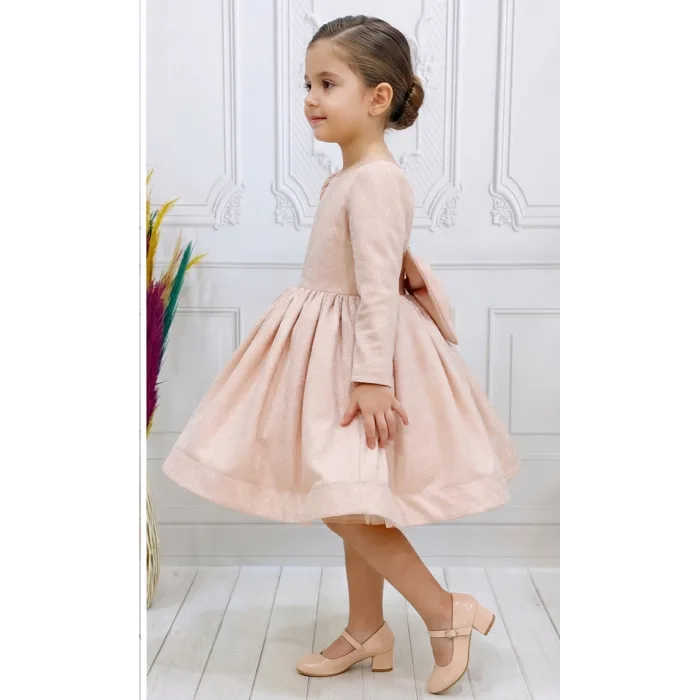 Pudra Parıltılı Sim Dökmez Parıltılı Kabarık Elbise Abiye Gelinlik