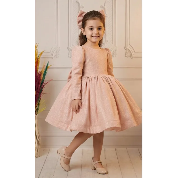 Pudra Parıltılı Sim Dökmez Parıltılı Kabarık Elbise Abiye Gelinlik