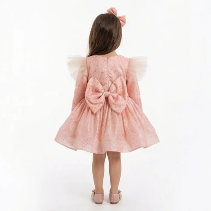 Somon Tütülü Damclacıklı Yavru ağzı Abiye Parıltılı Kabarık Uzun Kol Elbise Gelinlik