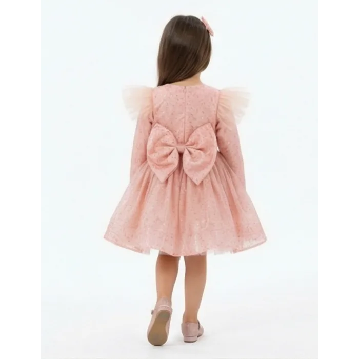 Somon Tütülü Damclacıklı Yavru ağzı Abiye Parıltılı Kabarık Uzun Kol Elbise Gelinlik