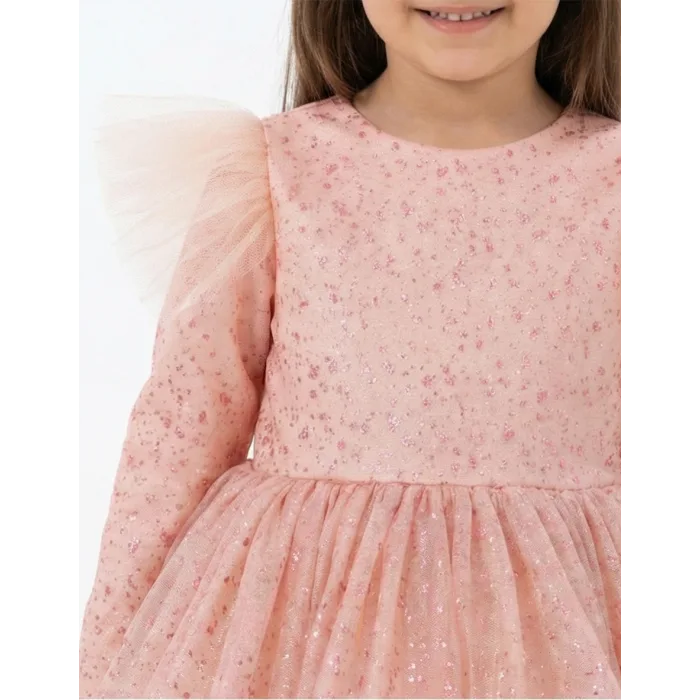 Somon Tütülü Damclacıklı Yavru ağzı Abiye Parıltılı Kabarık Uzun Kol Elbise Gelinlik