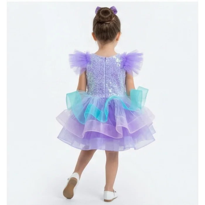 Lila Deniz Konsepti Deniz Kabuğu İşlemeli Kabarık Gelinlik Elbise Abiye