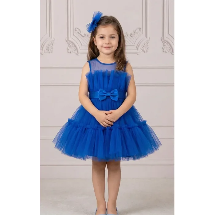 Saks Mavisisi Ön fiyonk Detaylı Elbise Gelinlik