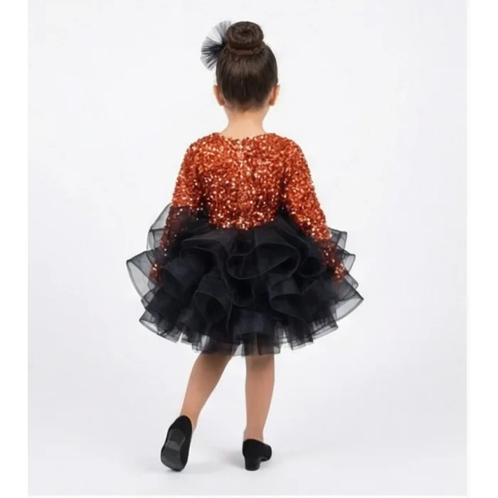 Tarçın Payetli Kadife Ekstra Kabarık Önden Üçgen Dekolteli Elbise