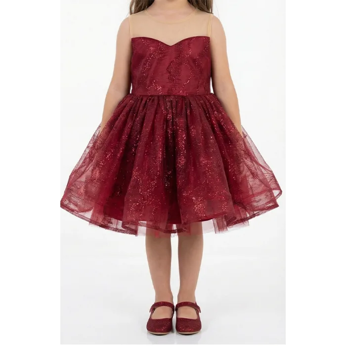 Bordo Parıltılı Simli Elbise Abiye Gelinlik