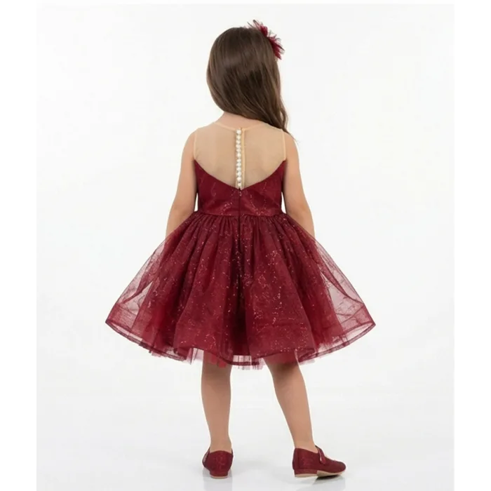 Bordo Parıltılı Simli Elbise Abiye Gelinlik