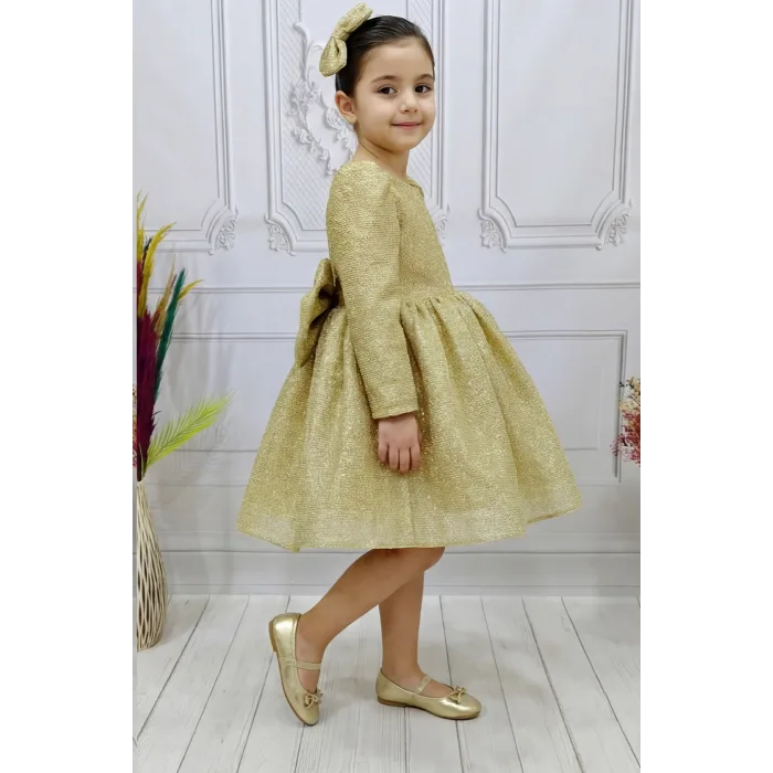 Bej Parıltılı Zincir Kendliğinden simli Kabarık Elbise Abiye Gelinlik