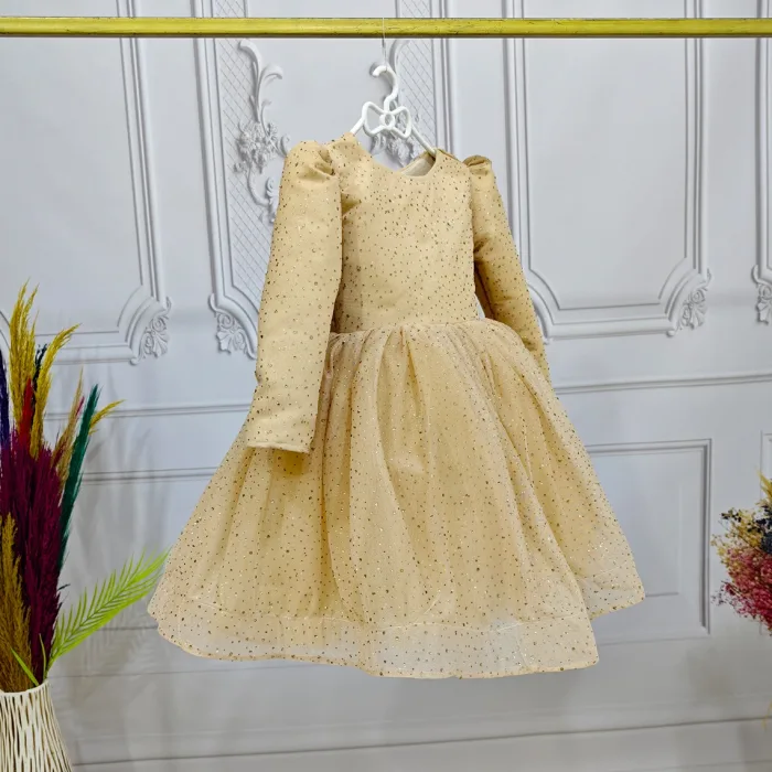 Bej Taşlı  Kendiliğinden simli Kabarık Elbise Abiye Gelinlik