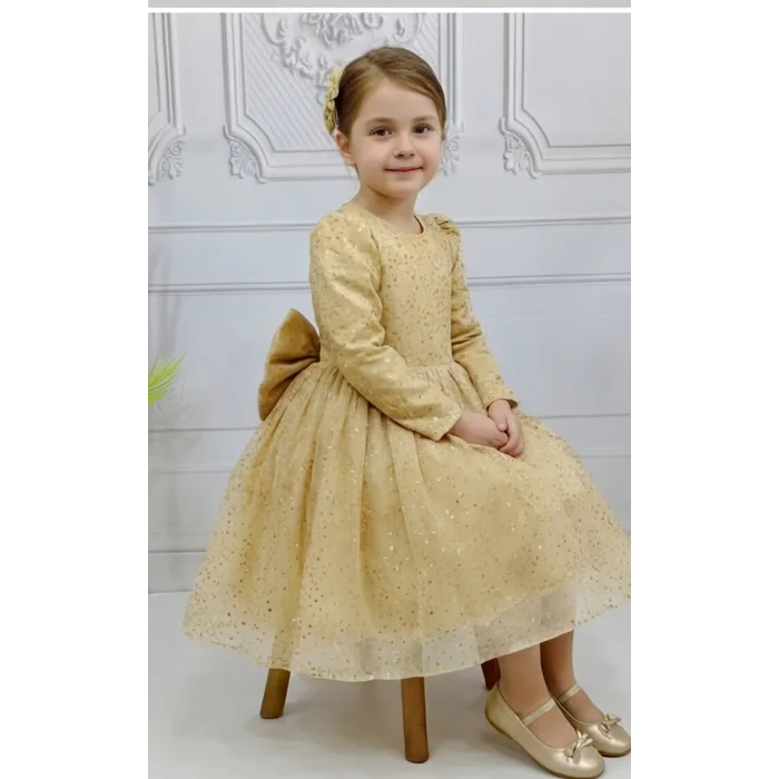 Bej Taşlı Kendiliğinden simli Kabarık Elbise Abiye Gelinlik