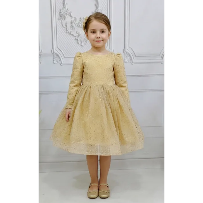 Bej Taşlı Kendiliğinden simli Kabarık Elbise Abiye Gelinlik