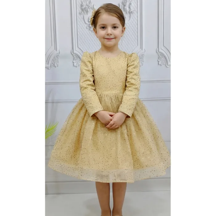 Bej Taşlı Kendiliğinden simli Kabarık Elbise Abiye Gelinlik