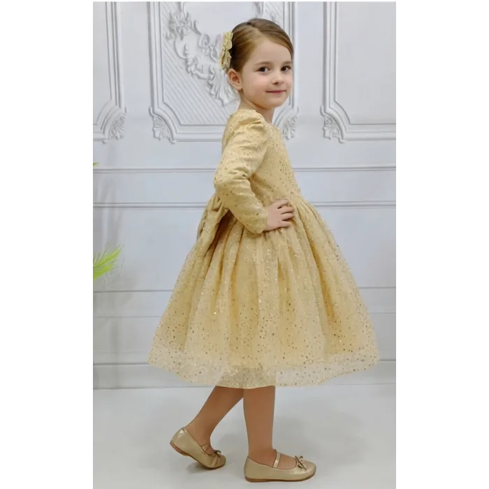 Bej Taşlı Kendiliğinden simli Kabarık Elbise Abiye Gelinlik