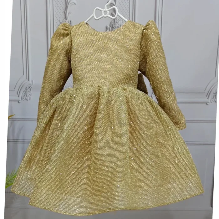 Bej Parıltılı Zincir Kendliğinden simli Kabarık Elbise Abiye Gelinlik