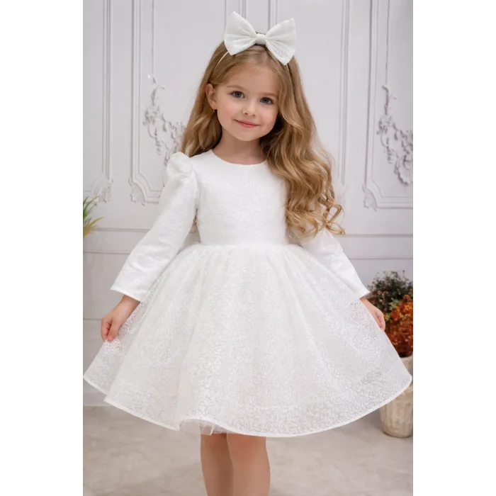 Beyaz Parıltılı Desenli Kabarık Elbise