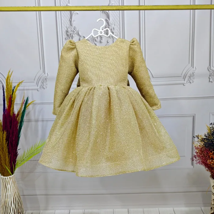 Bej Parıltılı Zincir Kendliğinden simli Kabarık Elbise Abiye Gelinlik