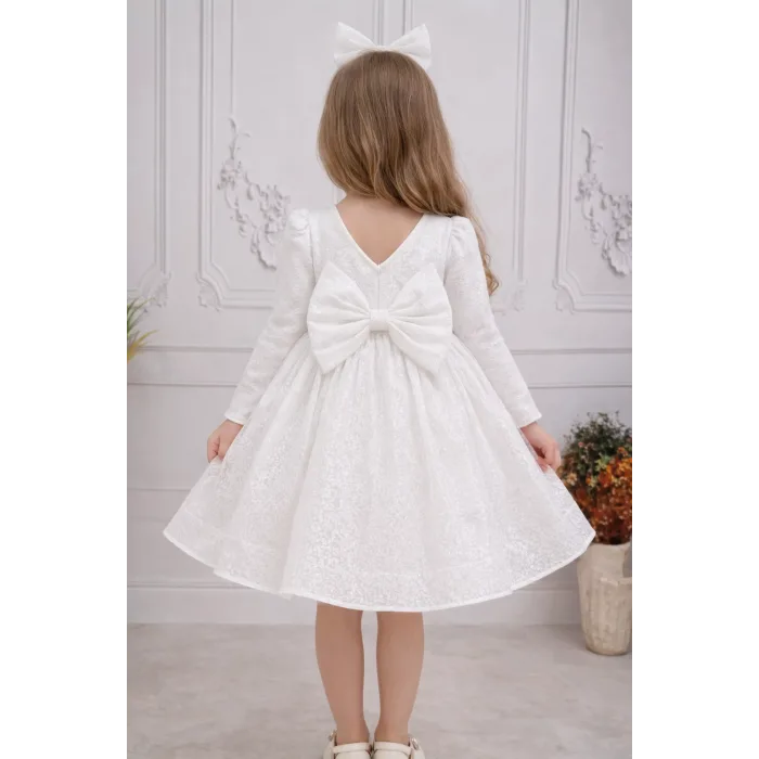 Beyaz Parıltılı Desenli Kabarık Elbise