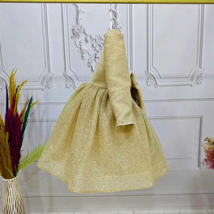 Bej Parıltılı Zincir Kendliğinden simli Kabarık Elbise Abiye Gelinlik