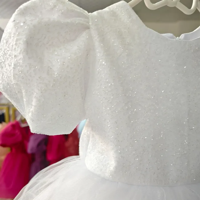 Beyaz Parıltılı Kısa Kol Elbise Abiye Gelinlik