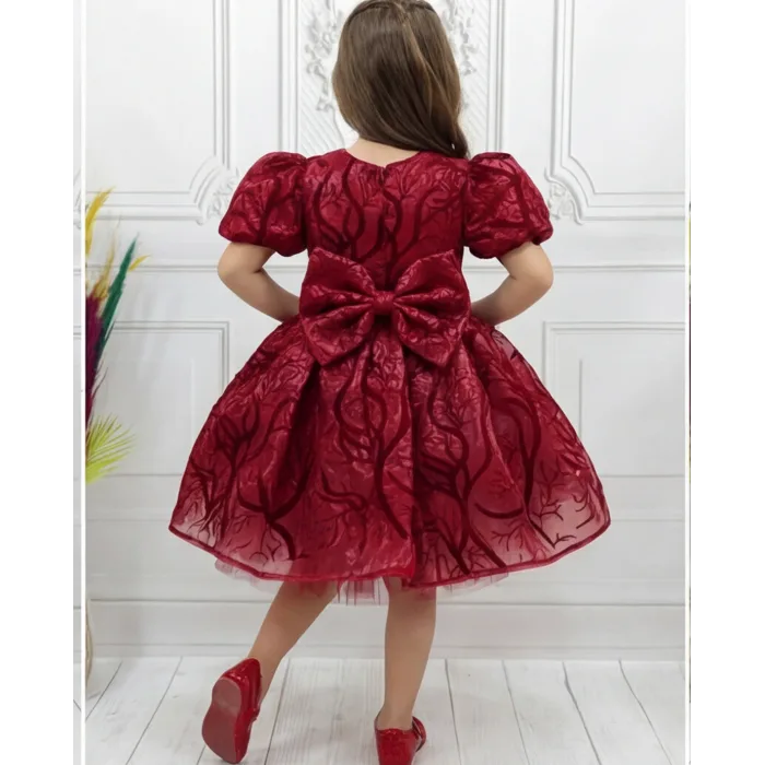 Bordo Parıltılı Dalgalı Elbise Abiye Gelinlik